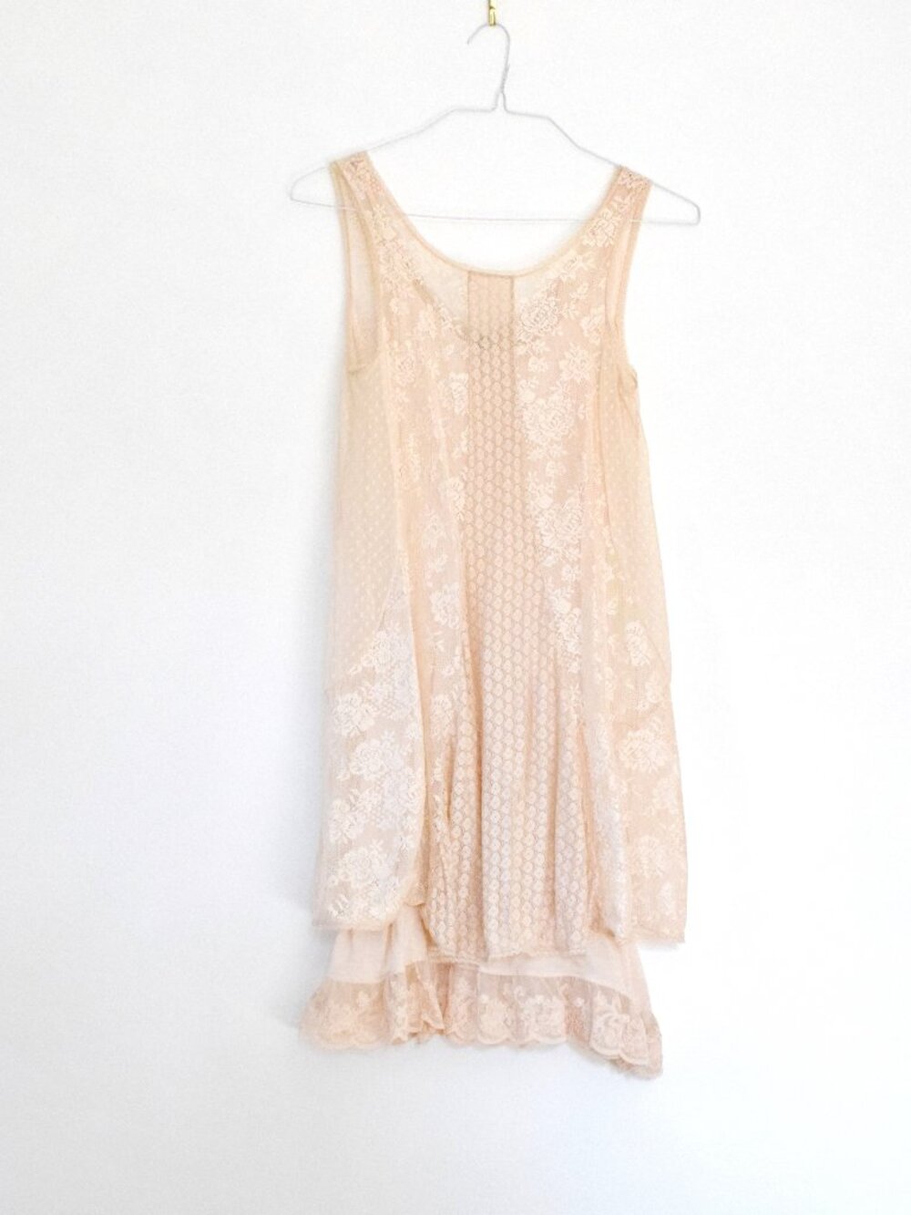 FREE PEOPLE Peach Delicate Lace Tank Mini Dress with Removable Slip | Size XS